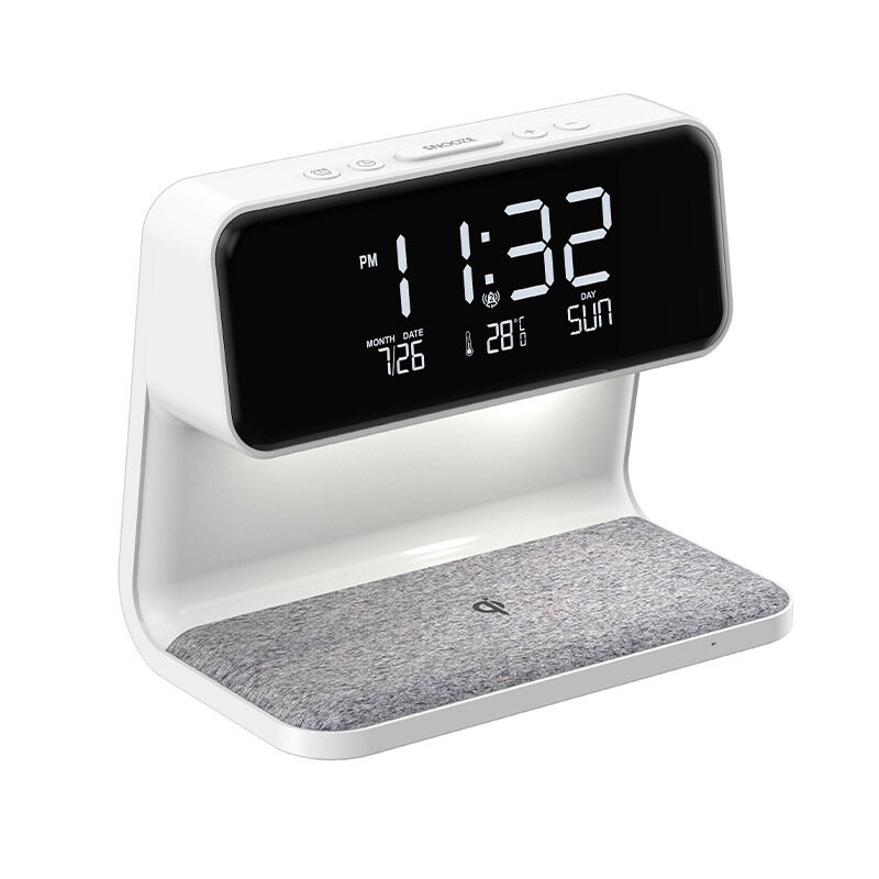 Relógio despertador de cabeceira para quarto, pequena luz noturna, carregamento sem fio com relógio, mesa, 3 em 1 luz noturna