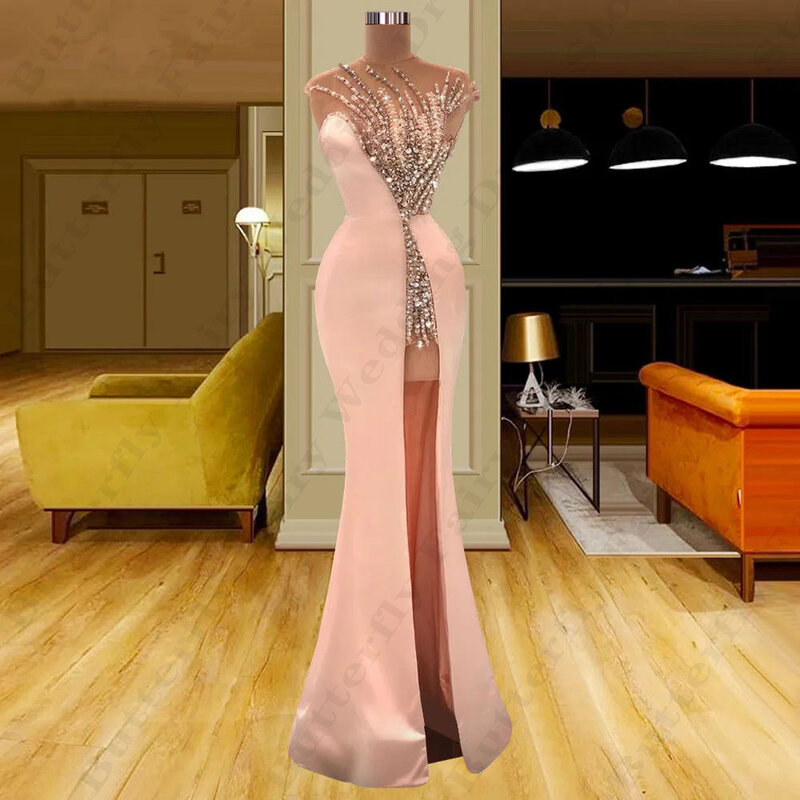 Платье женское вечернее с открытыми плечами, простой элегантный роскошный бальный наряд для выпускного вечера без рукавов, с высоким разрезом и красивой узоркой