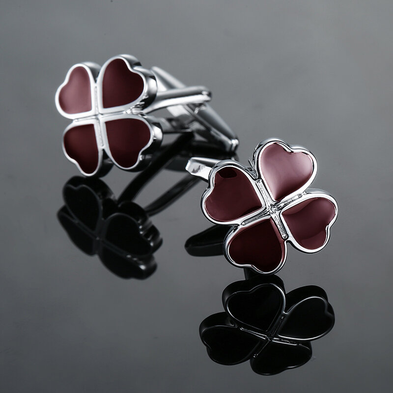 High quality men's French shirt cufflinks Red Clover design cuffs button suit accessories jewelry gifts