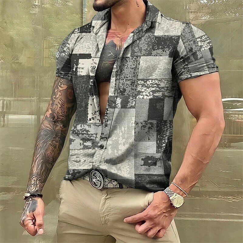 2024 Summer New Men's Vintage Plaid Shirt Fashion Casual Luxury Shirt Short Sleeve Hawaii Shirts For Men Streetwear Unisex Tops