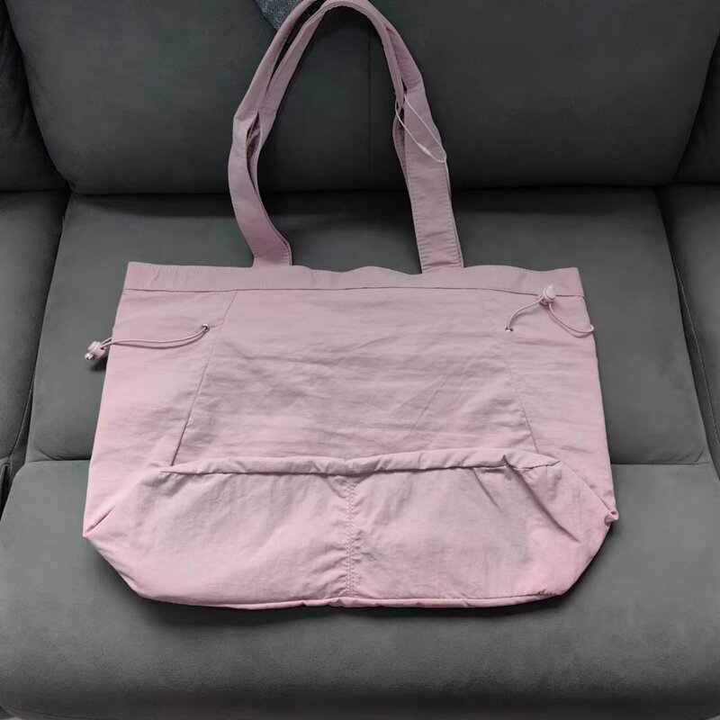 Women Sports Shoulder Bag Fashion Leisure Pure Color Casual Tote Outdoor Bag Nylon Handbag Snap Closure Messenger Drawstring