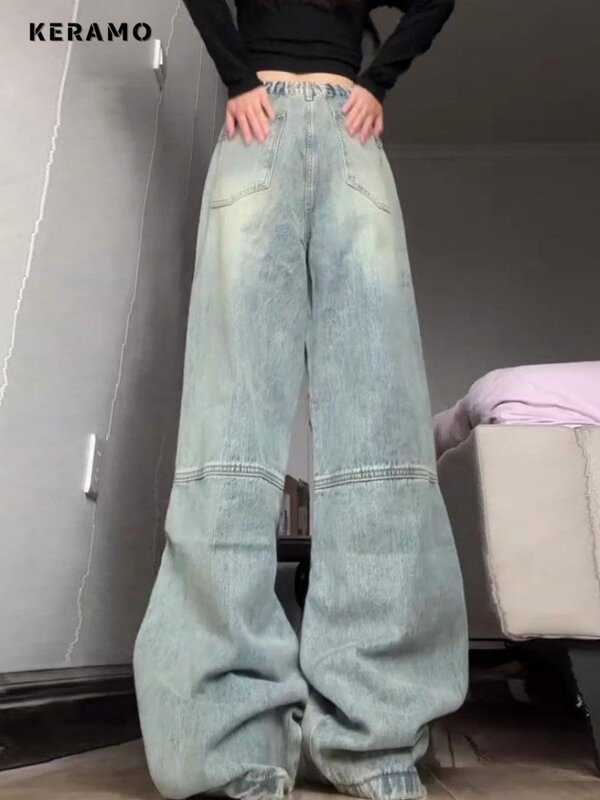 Pantalones vaqueros holgados de pierna ancha para mujer, Pantalón recto informal Vintage de cintura alta, estilo Retro, Años 2000