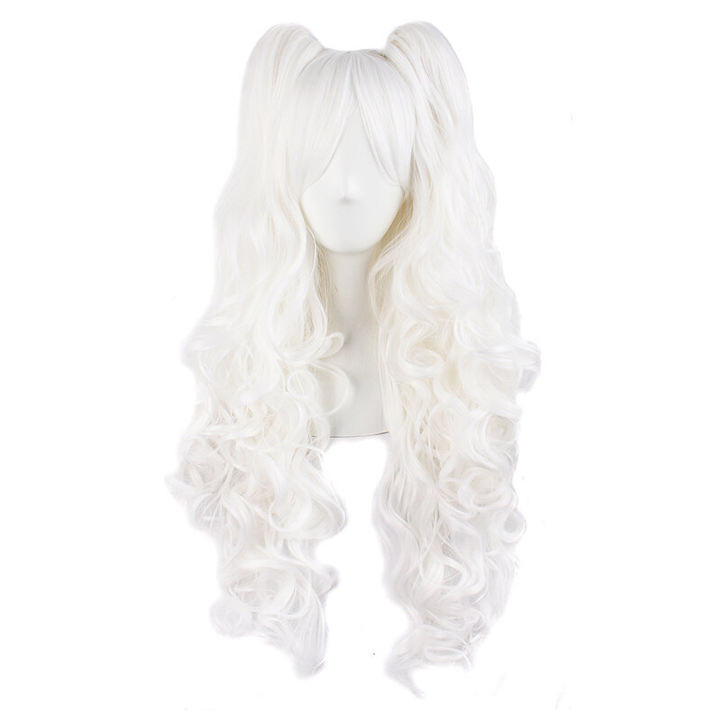 Cos peluca femenina larga y rizada Lolita Grip Double Ponytail Big Wave Pure White Anime Full-Head