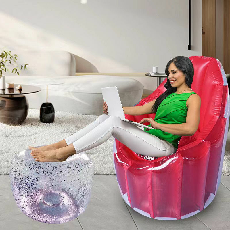 Model Sofa tiup malas dalam ruangan luar ruangan dapat dibaringkan dan duduk di pantai luar ruangan kursi tiup portabel amfibi