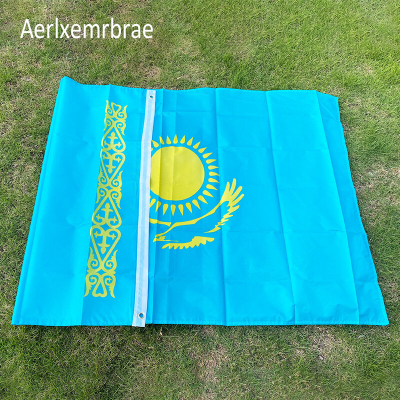 Darmowa wysyłka 3ft x 5ft wisząca flaga poliester reprezentacja kazachstanu w Flag Banner 150x90 cm do świętowania duża flaga