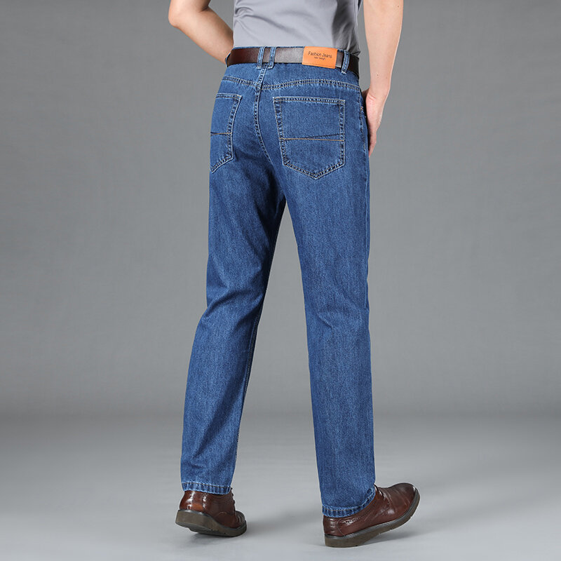 2024 Autumn Winter High Quality Jeans Men Brand Denim 100%Cotton Men's Business Loose Straight Long Trousers Large Size 40 42