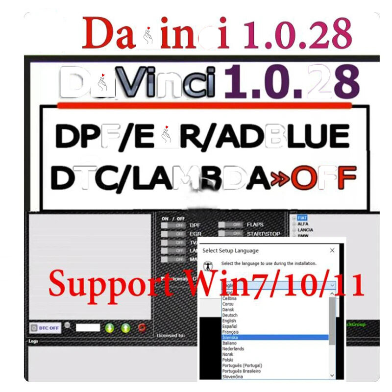 Davinci-Herramienta de remapeo de CHIPTUNING para coche, programador de ECU, funciona con KESS, KTAG, otros, V1.0.28, para win 7/10/11
