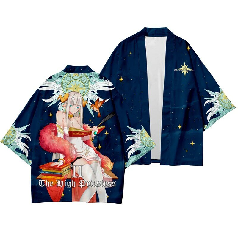 새로운 하라주쿠 타로 마술사 기모노 셔츠, 3d 인쇄 패션 망토 옷 남성 여성 7 점 소매 탑스 유니섹스 카디건 자켓