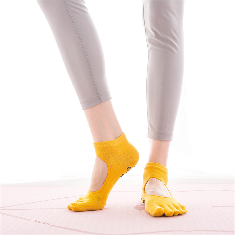ถุงเท้าโยคะแบบบางสำหรับผู้หญิงพื้นรองเท้าห้านิ้วสำหรับเล่นกีฬาฟิตเนสกันลื่น