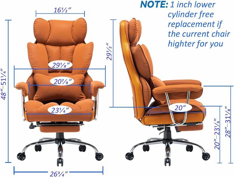 크고 높은 사무실 의자, PU 가죽 컴퓨터 의자, 다리 받침대 및 허리 지지대 게임용 의자, 400 파운드