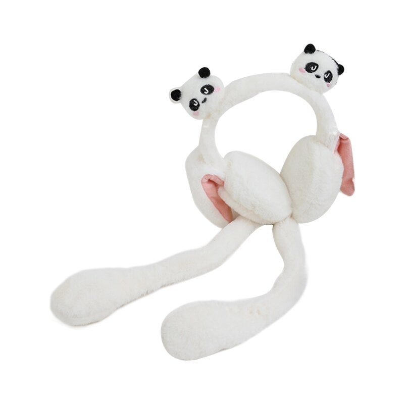 Calentadores orejas felpa con tema panda en movimiento para actividades libre en invierno