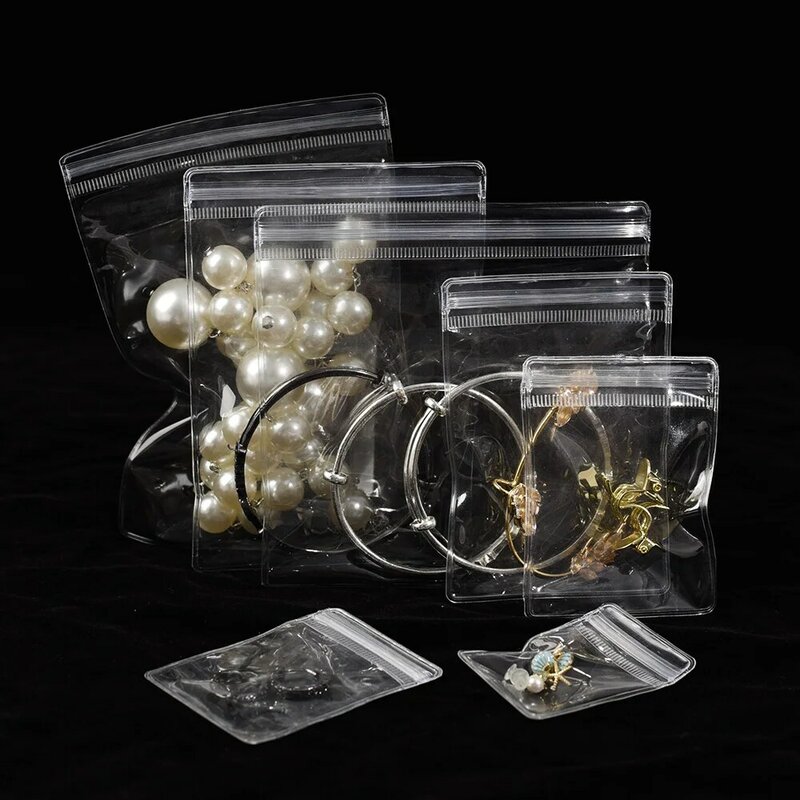 Bolsas organizadoras de joyería de PVC transparente, anillo de regalo, bolsa de almacenamiento de pendientes, embalaje de exhibición, bolsas autosellantes antioxidantes, 10 piezas