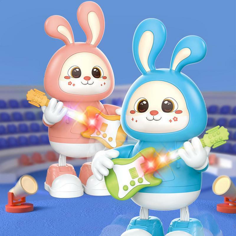 Boneka kelinci menari, mainan pendidikan dini kelinci dengan lampu hadiah Model kelinci lucu untuk anak-anak