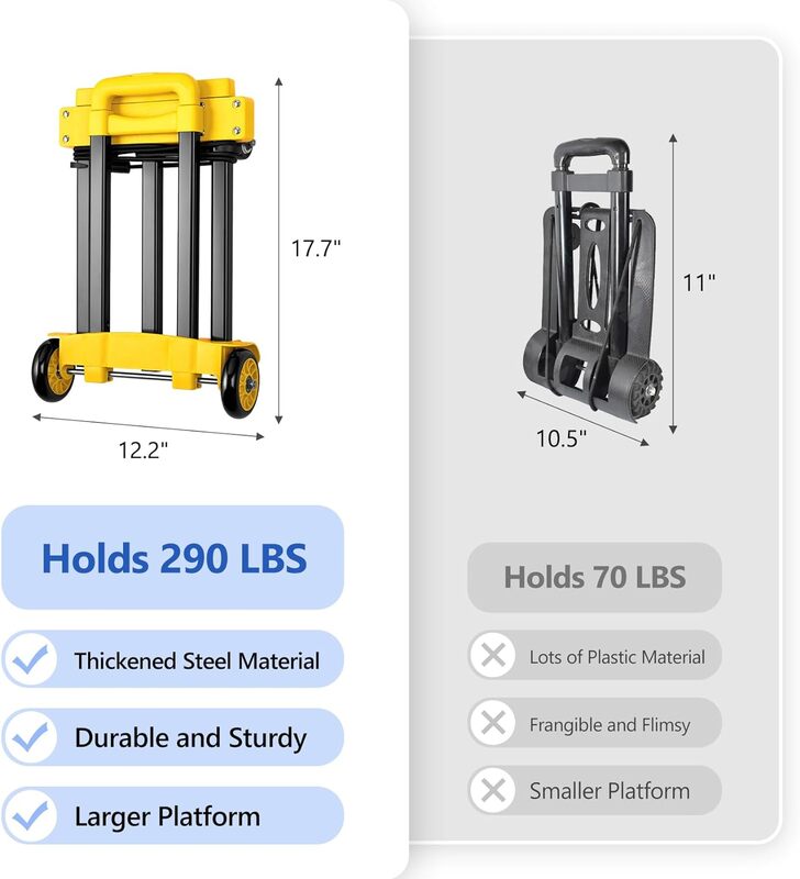 KEDSUM Folding Hand Truck, 290 lbs Heavy Duty Dolly Cart for Moving, Solid Construction Utility Cart Compact and Lightweight for