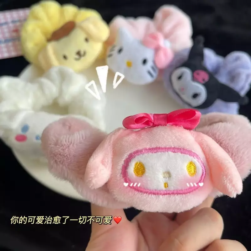 Sanrio plush scrunchie anime hellokitty melody kuromi laços de cabelo confortável bandana adorável fácil de usar boa elasticidade