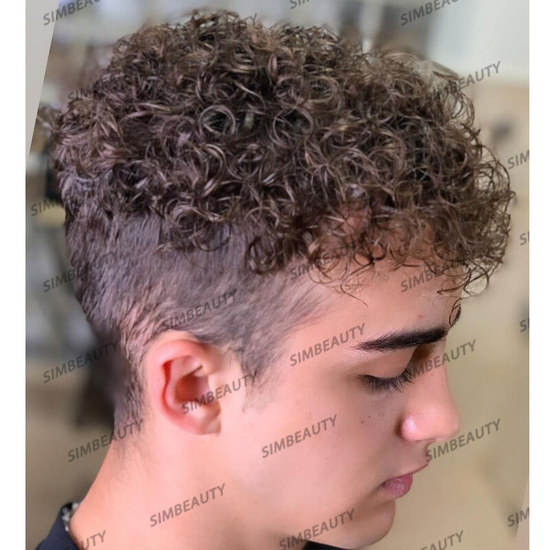 Undetactable pelle sottile PU Base uomo parrucchino 100% capelli umani 18mm parrucche uomo riccio sostituzione attaccatura dei capelli naturale protesi capillare