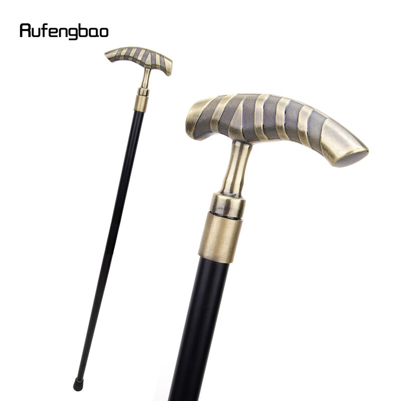 Golden Stripe Single Joint Walking Stick with Hidden Plate Self Defense Fashion Cane Plate Cosplay Crosier Stick 93cm