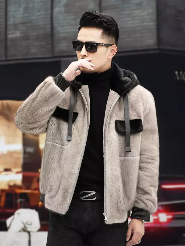 Ayunsue vison real casaco de pele 2022 com capuz curto vison casacos de pele dos homens casaco de pele de inverno jaquetas de pele de luxo quente clothessgg877