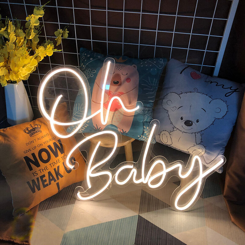 Oh Tanda Neon Bayi untuk Dekorasi Baby Shower Dekorasi Pernikahan Latar Belakang Foto Prop Hadiah Ulang Tahun 5V-12V LED Tanda Lampu Neon