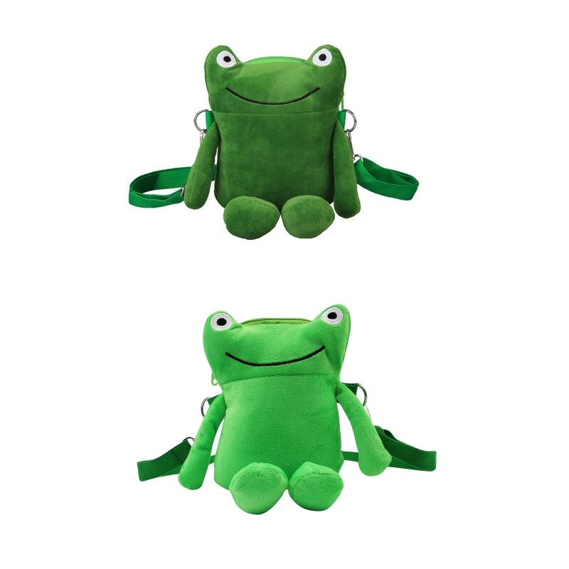 Bolso felpa lindo verde para bolso bandolera rana dibujos animados para bolso mensajero muñeca para C