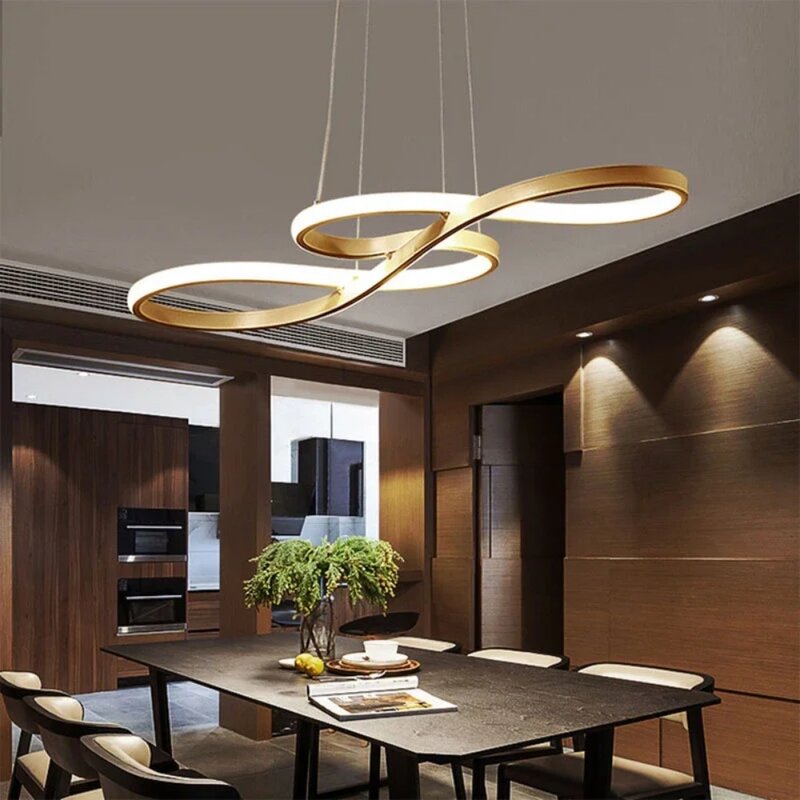 โคมไฟห้อยประดับรูปเกาะในห้องครัวแบบทันสมัยโคมไฟระย้าอะลูมิเนียม LED หรี่แสงได้จากระยะไกลสำหรับตกแต่งร้านอาหารโต๊ะทานอาหาร