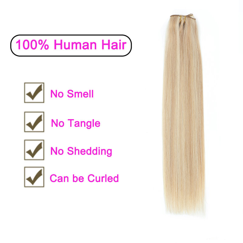 女性のためのクリップ付きの人間の髪の毛のエクステンション,ブロンドの髪,長くてまっすぐな,ブロンドの色14-28インチ,3ピース/セット