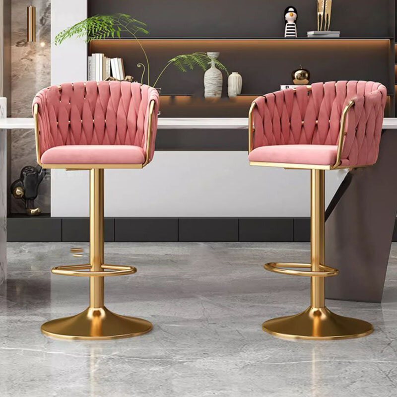 เก้าอี้บาร์แบบนอร์ดิกด้านหลังแบบปรับได้เก้าอี้บาร์เลานจ์แบบโมเดิร์นเรียบง่าย perabot rumah หนังสีทองสบาย