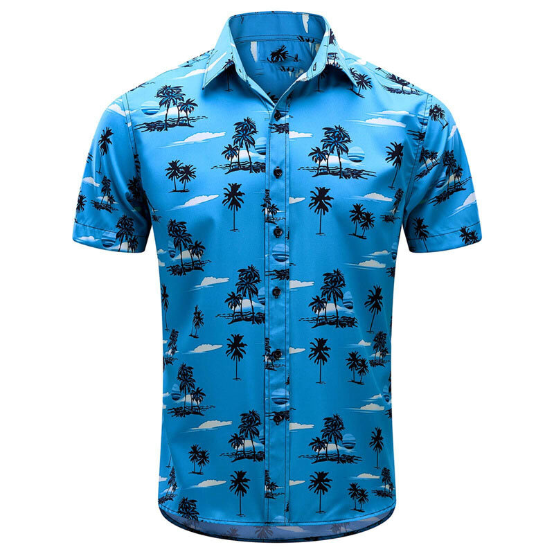 Fashion men's summer short-sleeved coconut tree 3D printed shirt Hawaii seaside holiday casual shirt men's 2023 plus size