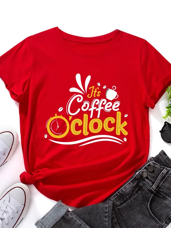 To zegar kawy drukuj kobiety T koszula z krótkim rękawem O szyi luźna koszulka damska koszulka damska topy ubrania Camisetas Mujer