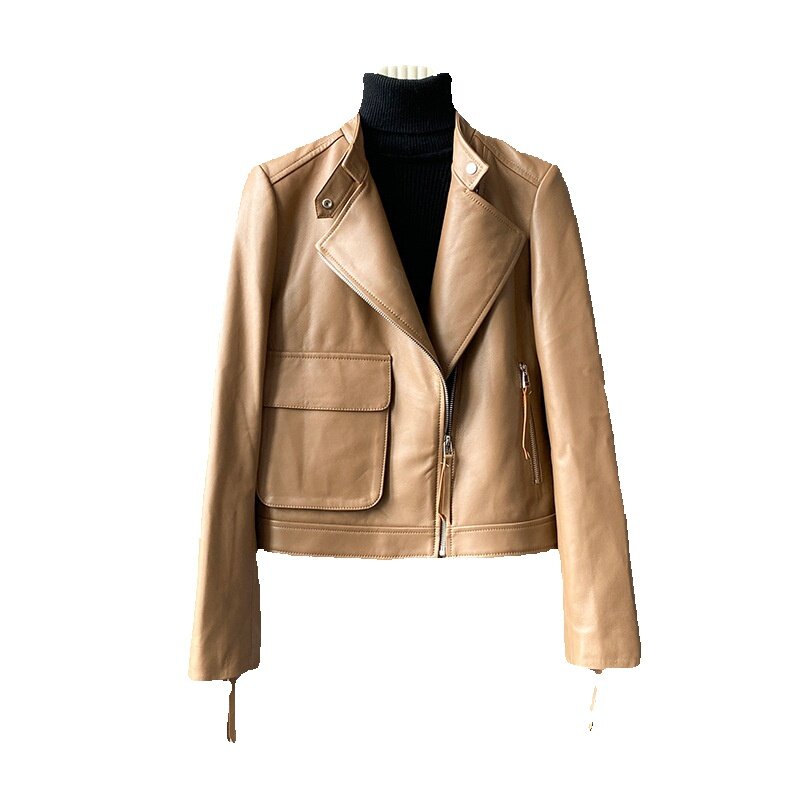 Куртка Chunxin из натуральной кожи для женщин, короткая хлопковая овчина, Женская облегающая мотоциклетная кожаная куртка с V-образным вырезом
