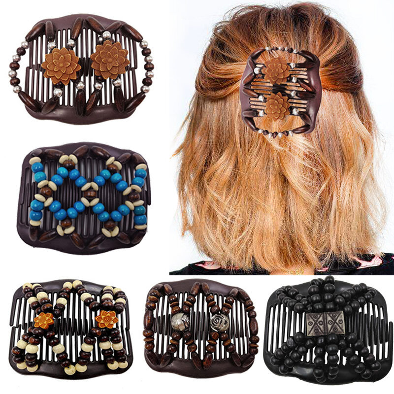 Vintage Magic Hair Comb Women Elastic Beads Hair Accessories Bun Holder Hair Clips Claw Comb-Stay Stretchy Headwear Hair Styling