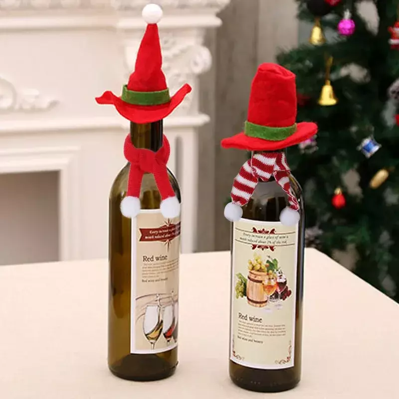Mini Santa Scarf Winter Red Knitting Wine Bottle Decor Comfortable Scarf New Year Party Decoration Supplies Fashion Accessories