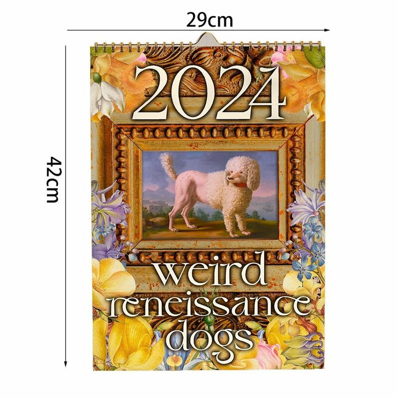 Medieval Dog Weird Wall Calendário, Decoração engraçada, Presentes de Ano Novo, 2024