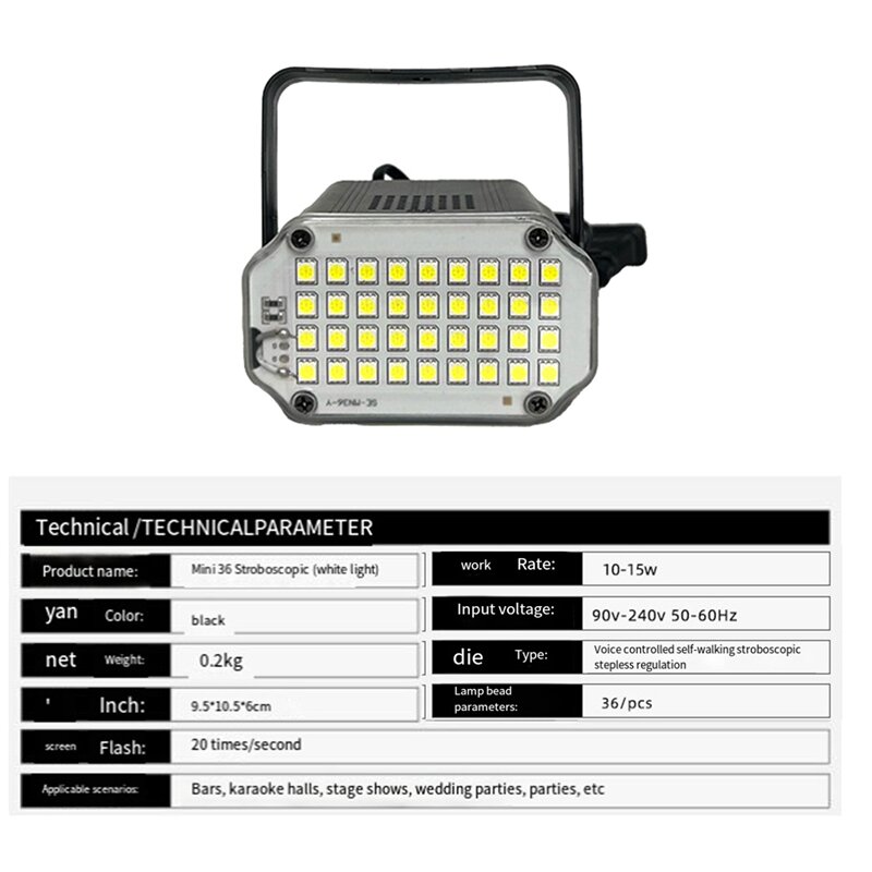 Strobe Light With Sound Activation & Adjustable Speed, 36 Super-Bright White LED Durable Easy Install