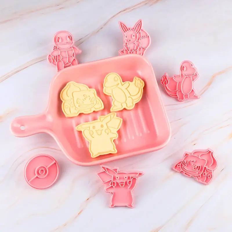 6Pcs Anime Pokemon Cartoon Cookies Schimmel Sets Herbruikbare Diy Bakken Tools Gebak Plastic Cookie Home Decoratie Voor Feestartikelen