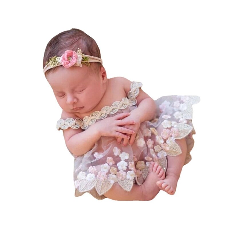Đạo cụ chụp ảnh trẻ sơ sinh Quần áo váy ren thêu phối cảnh cho bé