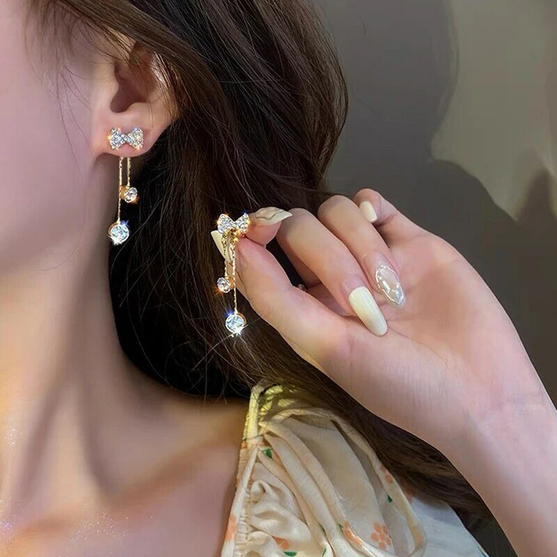 S925 argento ago temperamento nappa lunga piena di orecchini di strass per accessori da sposa alla moda Fashion Design