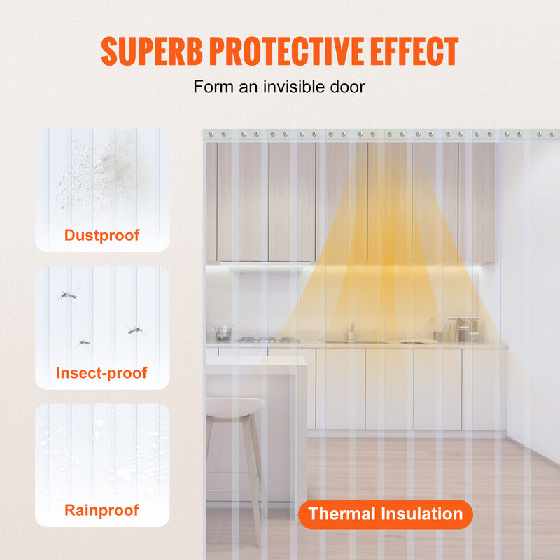 VEVOR PVC Soft Door Curtain Transparent Insulation Strip Hanging Curtain Windproof Sliding for Home Window Warehouse Screen