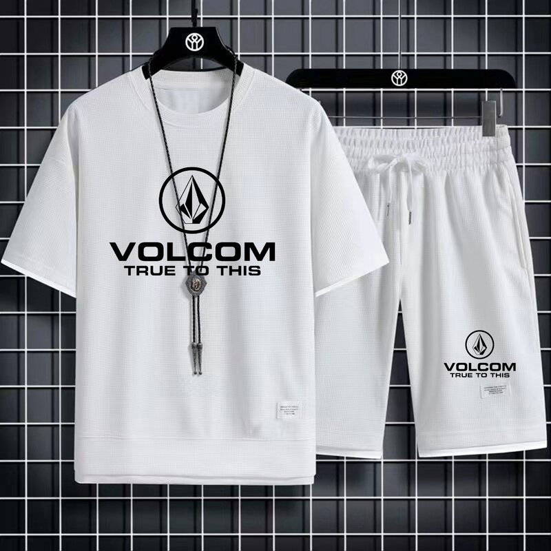 2024 VOLCOM New Man Tracksuits 2 Piece Short Sleeve Suits Printing T-shirt +Sweatpants Sets Sutdent Casual Summer Sport Clothes