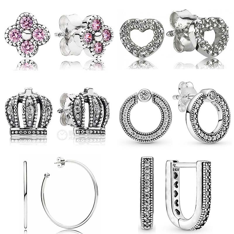New 925 Sterling Silver Pave&Circle Reversible U-shaped Royal Crown Oriental Blossom Earring For Women Fashion Jewelry