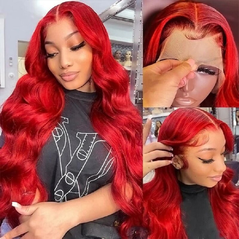 Популярные красные волнистые передние парики на сетке 13x 4, передние парики на сетке из человеческих волос для женщин, 100% бразильские человеческие волосы, парик без клея на сетке