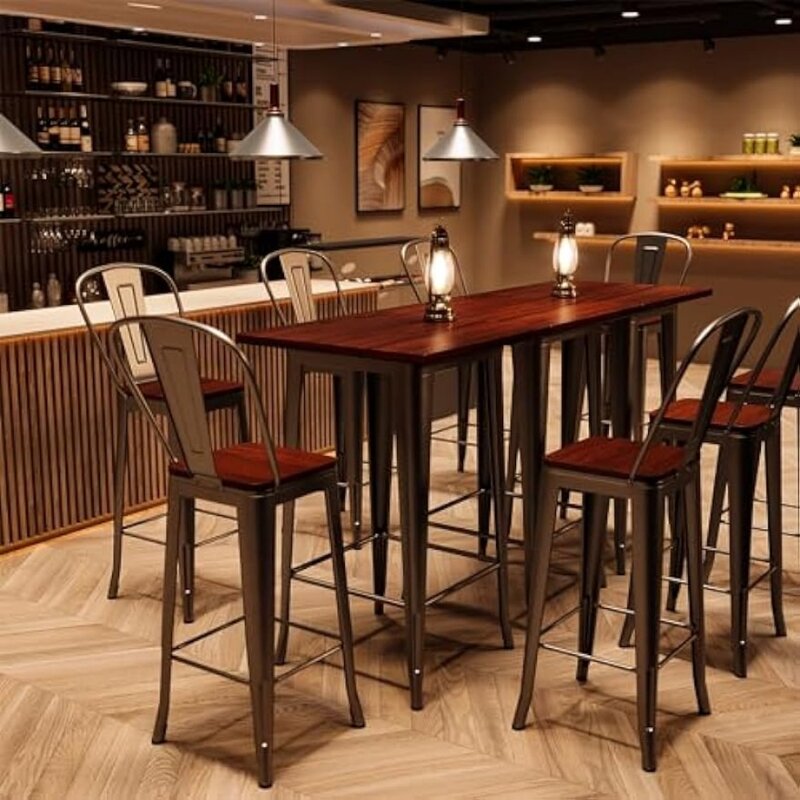 3 Piece Bar Table and Chairs Set for 2, Dining Table Set for 2, Pub Table and Chairs with Footrest and Foot Pads Pub Bar