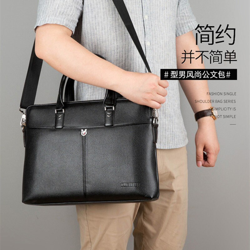 Business Men Zipper Briefcases Executive PU Leather Man Handbag For Documents Luxury Shoulder Messenger Bag Male Laptop