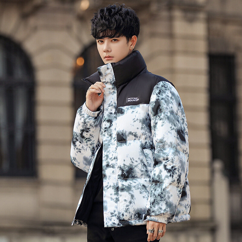 남성용 겨울 다운 재킷, 컬러 매칭 스탠드 칼라 방풍 코트, 방수 힙합 재킷, Q49 스트리트웨어