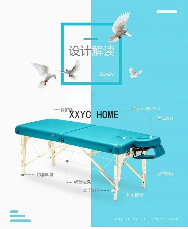 Folding Massage Massage Bed Portable Home Portable Moxibustion Solid Wood Beauty Physiotherapy Bed