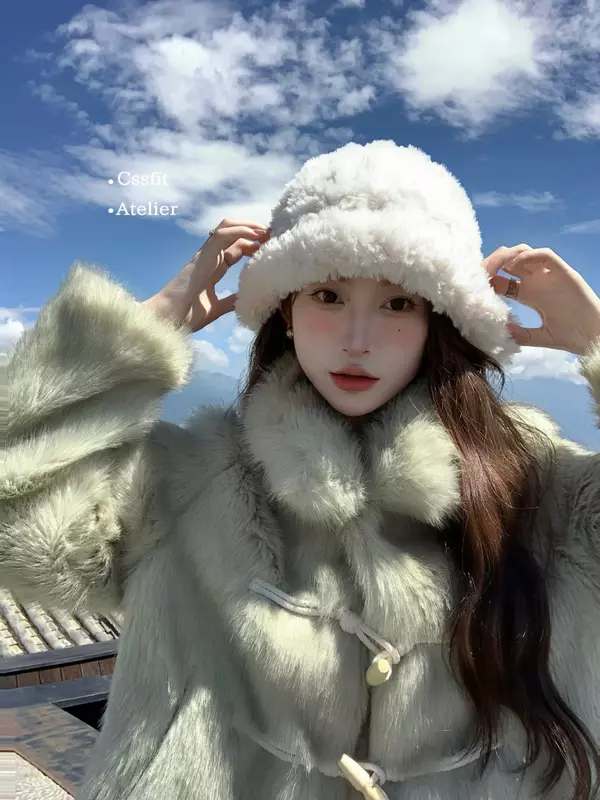 Женское пальто из искусственного меха с длинным рукавом, Осень-зима