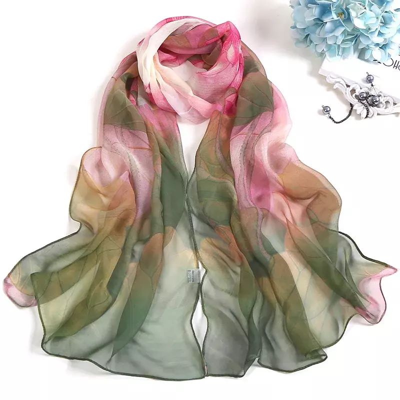 Lange Schals Wraps Frauen Strand Sonnencreme Hijab Bandana Kopftücher Blumen druck Seiden schal Chiffon Halstuch Halstücher 50x160cm