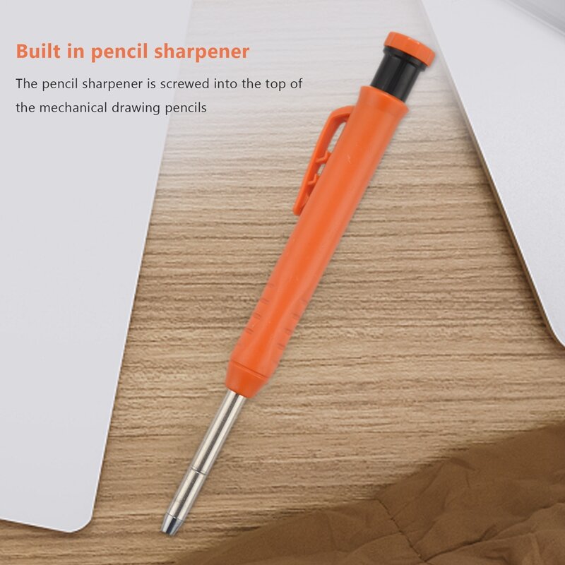 Solid Carpenter Pencil Set With Refill Leads, Built-In Sharpener, Deep Hole Mechanical Pencil Marker Marking Tool