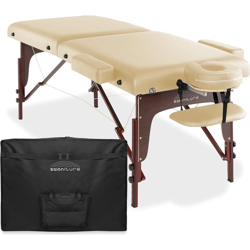 Professional Portable Lightweight Bi-Fold Memory Foam Massage Table with Reiki Panels - Includes Headrest, Face Cradle