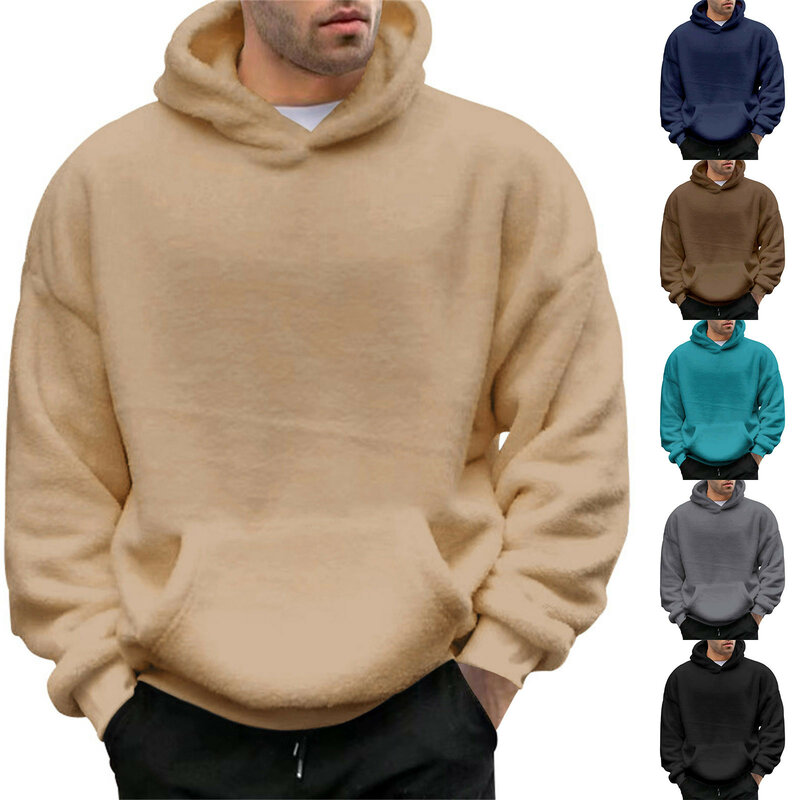 Sudadera con capucha de lana para hombre, ropa de calle informal, suelta, transpirable, abrigos de marca, Color sólido